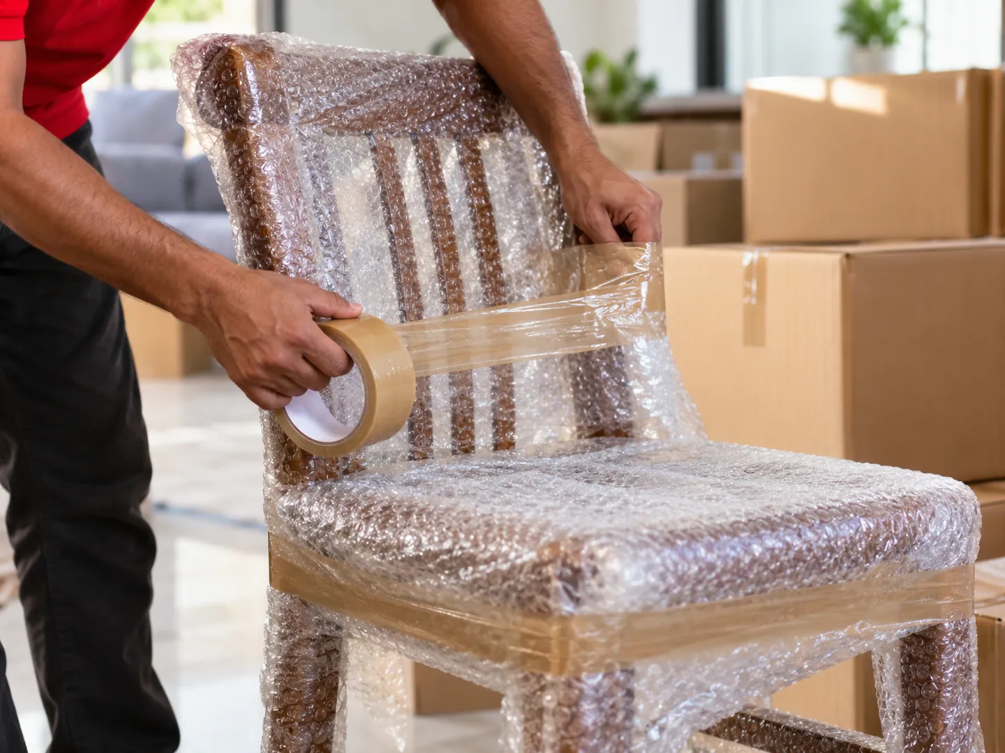 Careful packing of household items